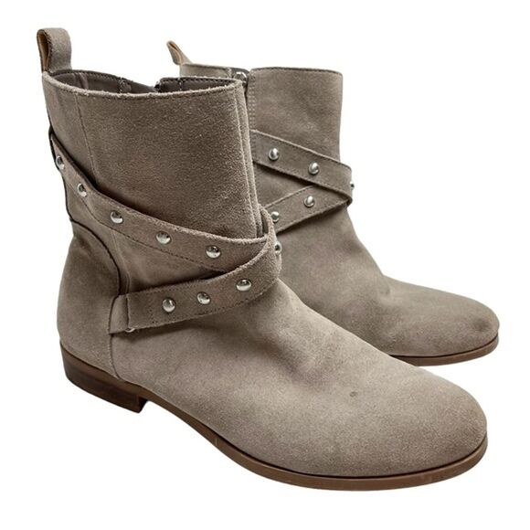 SOLE SOCIETY Taupe BELVANNE Genuine Leather Suede Ankle Boots Booties Shoes sz 8 - Picture 1 of 16